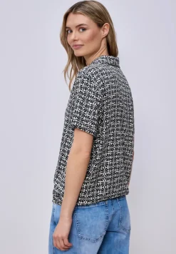 Blouse met korte mouwen en bowlingkraag