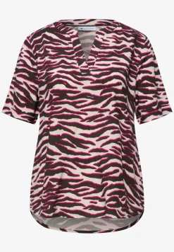 Blouse met korte mouwen, gespleten hals en print