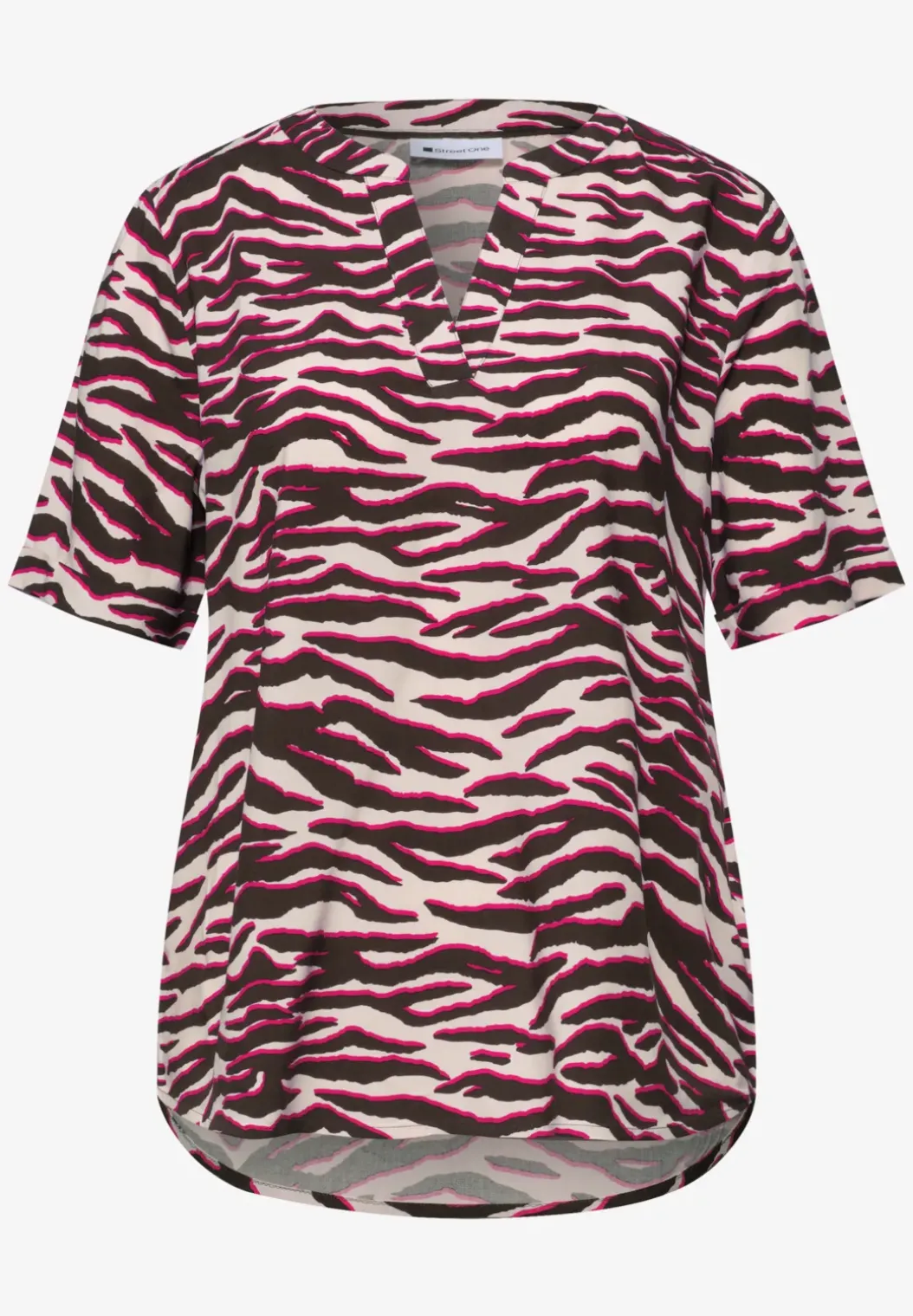 Blouse met korte mouwen, gespleten hals en print