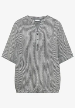 Blouse met korte mouwen, gespleten hals en strepen