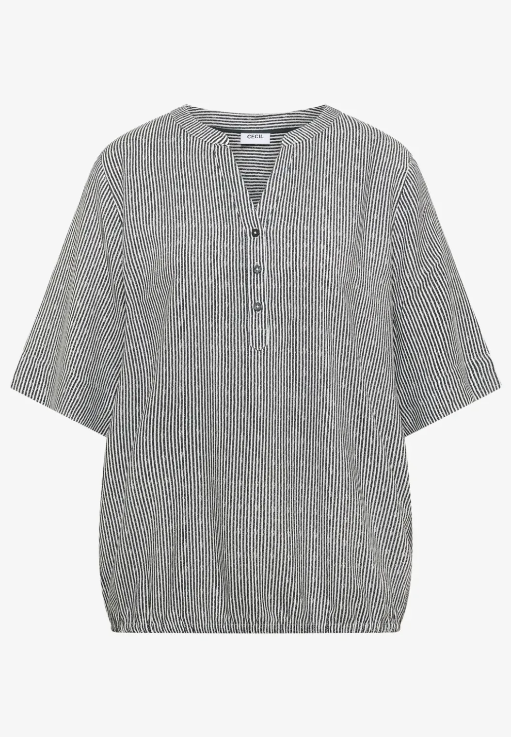 Blouse met korte mouwen, gespleten hals en strepen