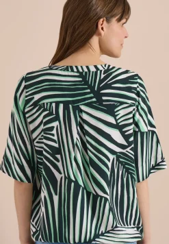 Blouse met korte mouwen, gespleten hals en print