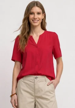 Blouse met korte mouwen, gespleten hals en knopen