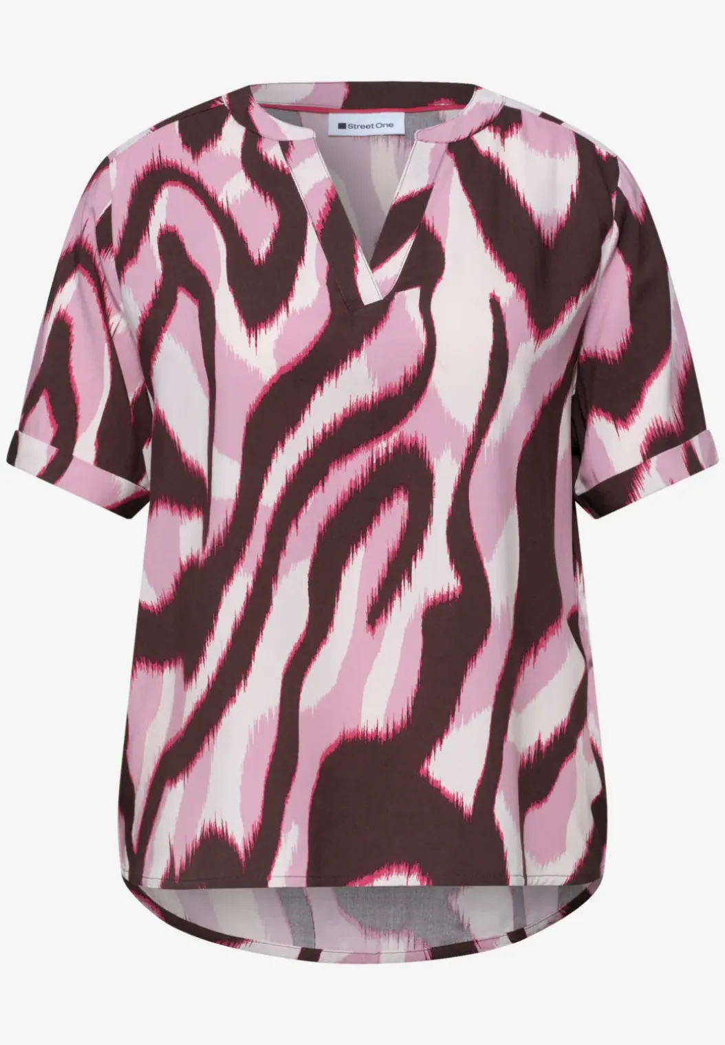 Blouse met korte mouwen, gespleten hals en print