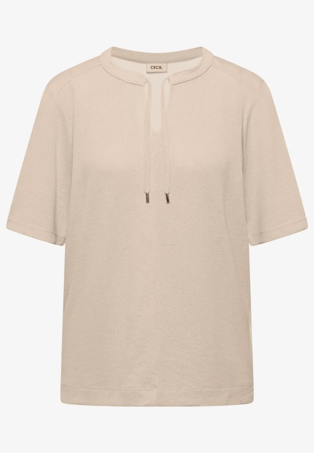 Blouse met korte mouwen, gespleten hals en linten
