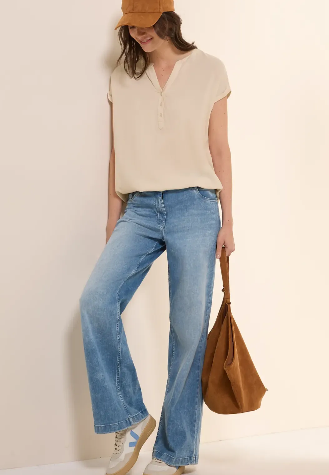 Blouse met korte mouwen in effen kleur
