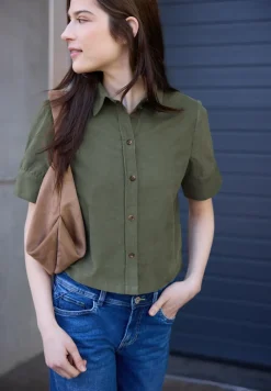 Blouse met korte mouwen in ribfluweel