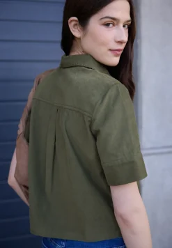 Blouse met korte mouwen in ribfluweel