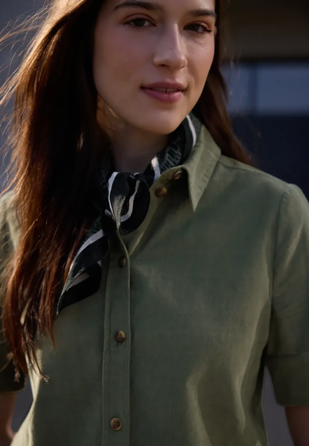 Blouse met korte mouwen in ribfluweel