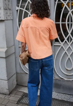 Blouse met korte mouwen in ribfluweel