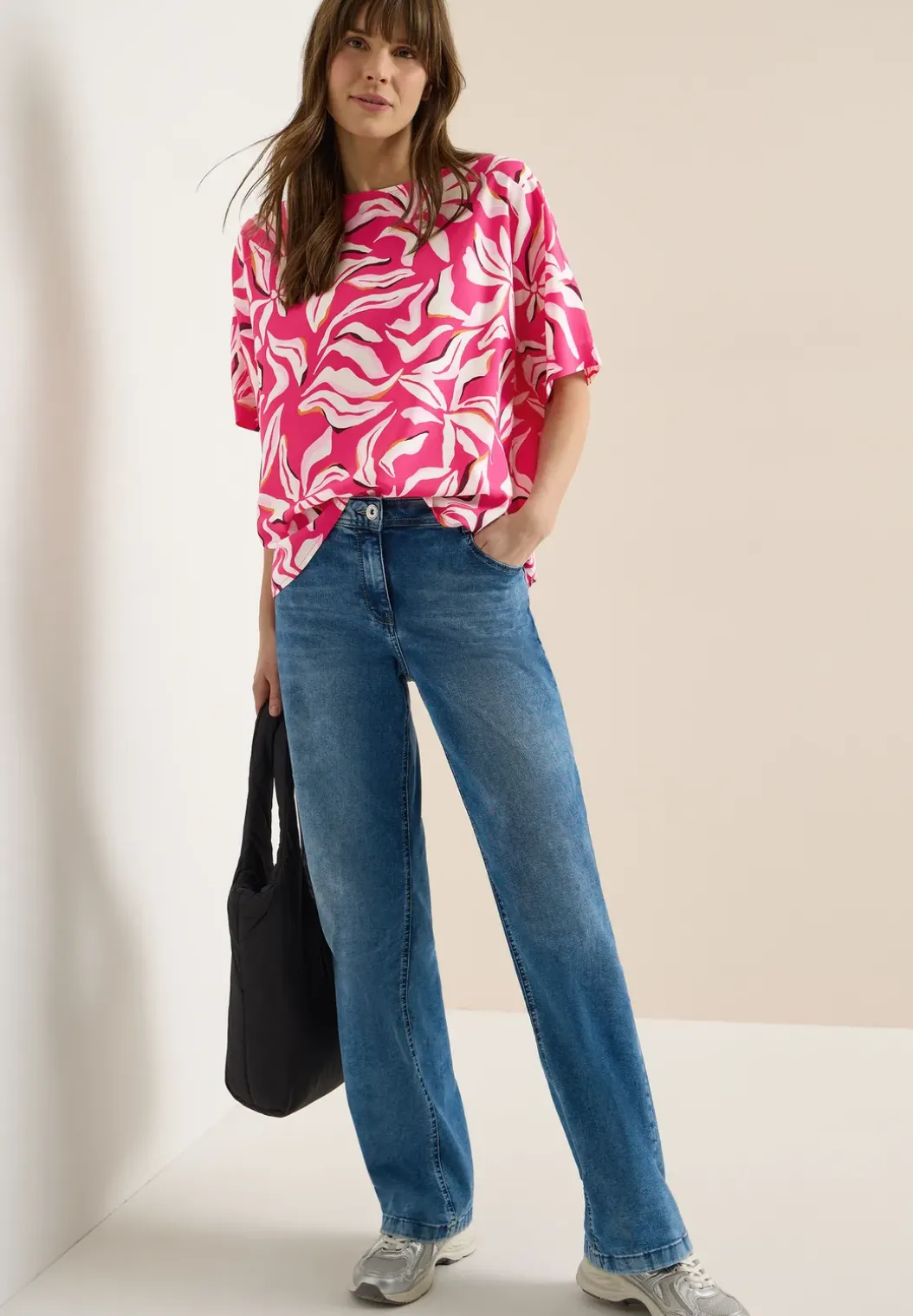 Blouse met korte mouwen, print en knopen