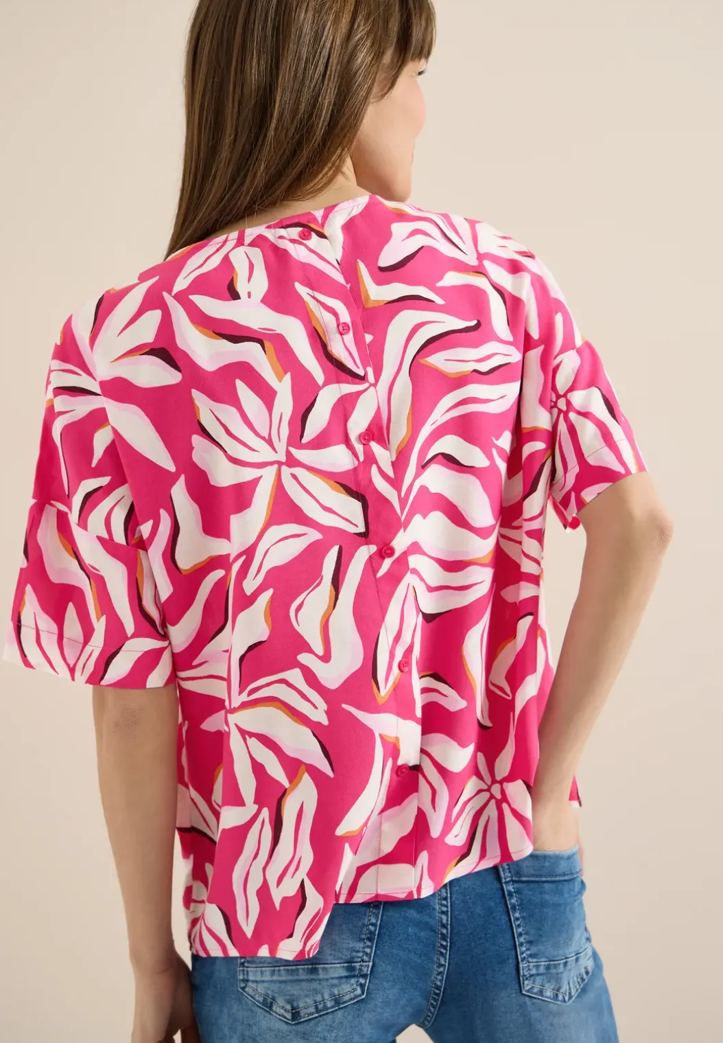 Blouse met korte mouwen, print en knopen