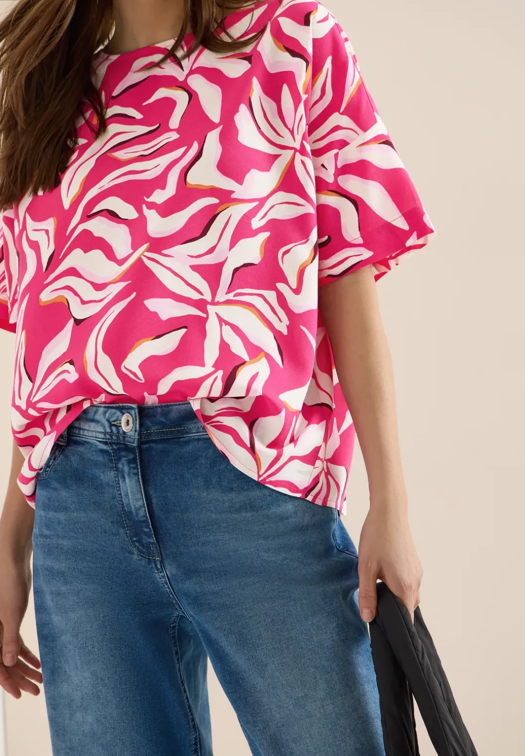 Blouse met korte mouwen, print en knopen