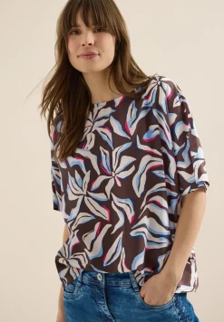 Blouse met korte mouwen, print en knopen