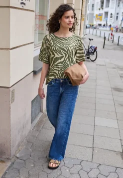 Blouse met korte mouwen, ronde hals en print
