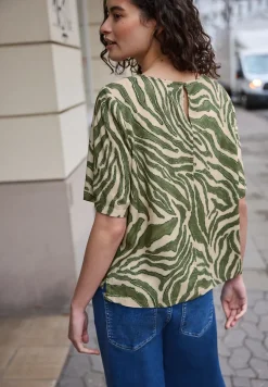 Blouse met korte mouwen, ronde hals en print