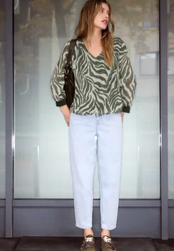 Blouse met lange mouwen en V-hals in chiffon