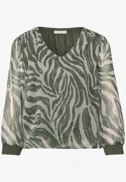 Blouse met lange mouwen en V-hals in chiffon