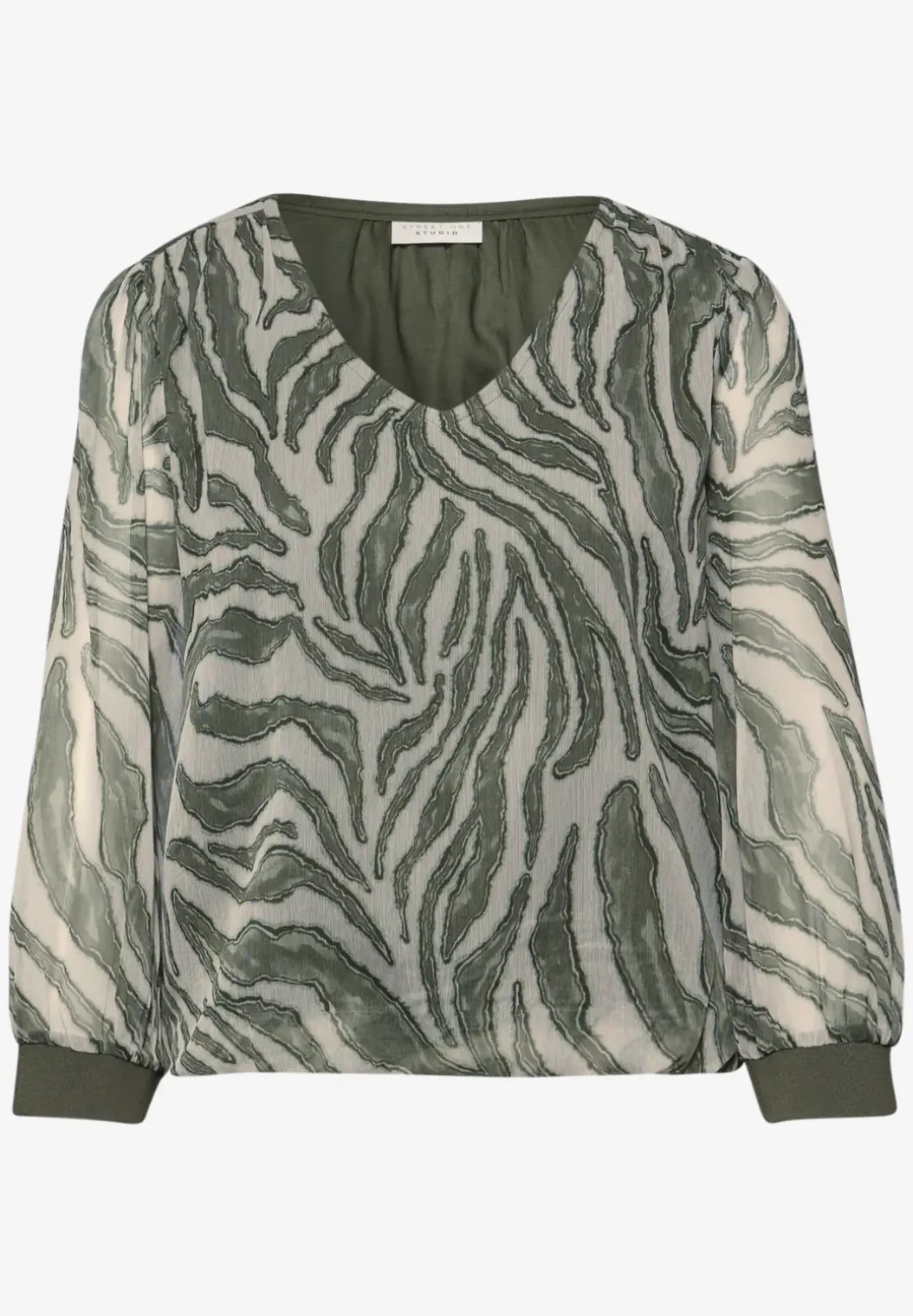 Blouse met lange mouwen en V-hals in chiffon