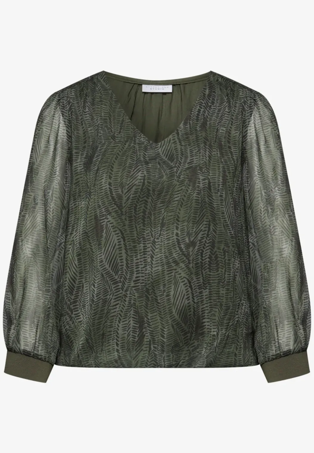 Blouse met lange mouwen en V-hals in chiffon