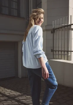 Blouse met lange mouwen in seersucker kwaliteit