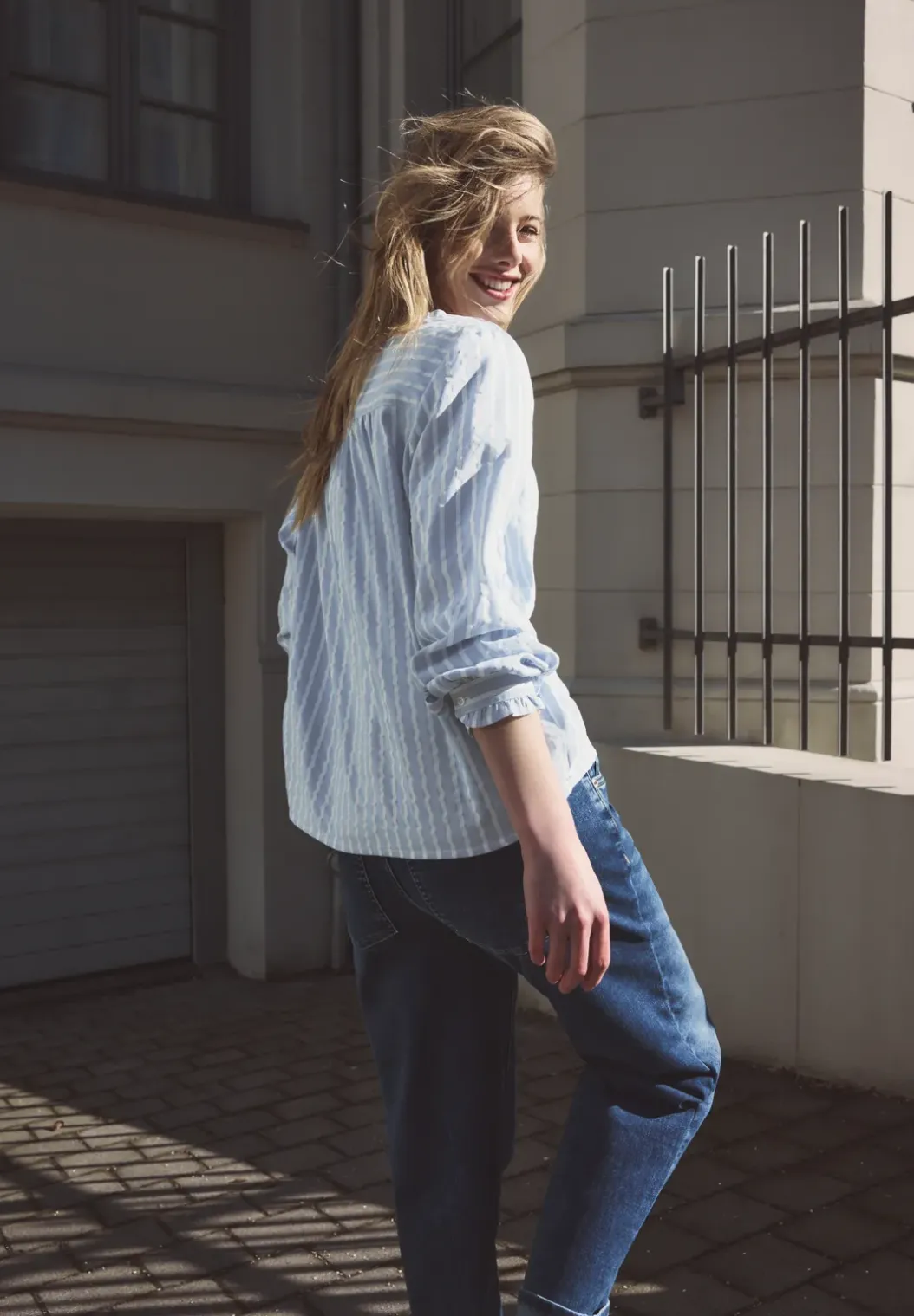 Blouse met lange mouwen in seersucker kwaliteit