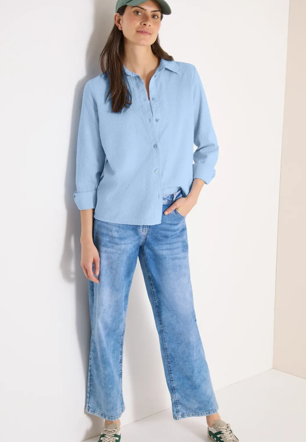 Blouse met lange mouwen, structuur en knopen