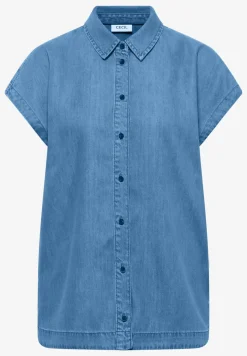 Blouse met overhangende schouders in denimlook