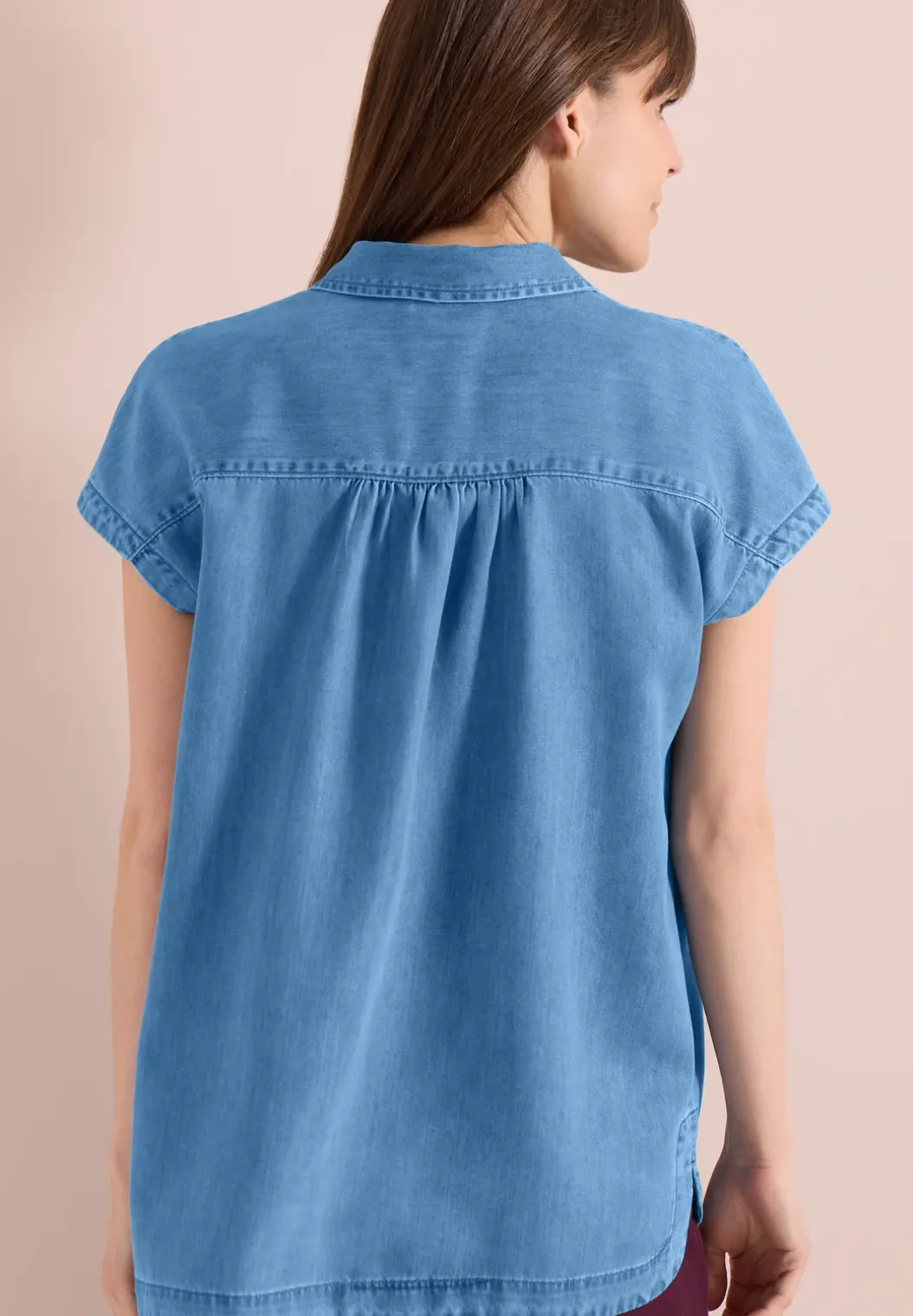 Blouse met overhangende schouders in denimlook