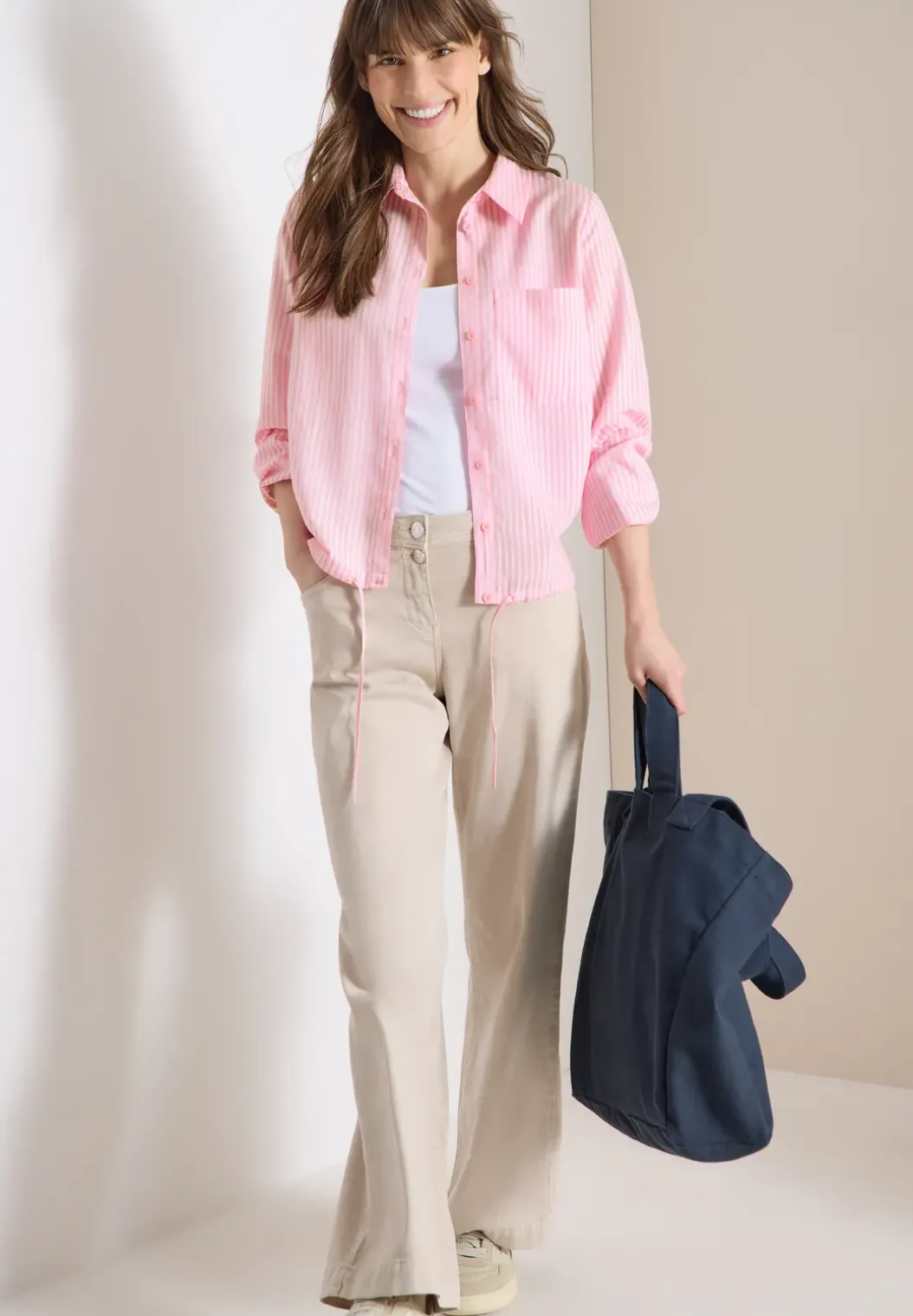 Blouse met overhemdkraag en strepen