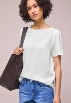 Blouse met ronde hals en korte pofmouwen