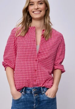 Blouse met ronde hals en ruitpatroon