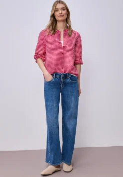 Blouse met ronde hals en ruitpatroon