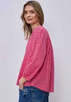 Blouse met ronde hals en ruitpatroon