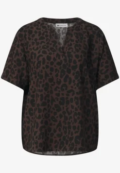Blouse shirt met gespleten hals en print