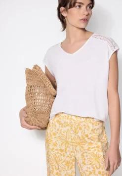 Blouse shirt met V-hals en kant