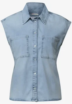 Blouse van denim met gebleekte look