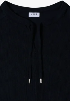 Blouse met korte mouwen, gespleten hals en linten