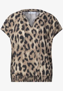 Blouseshirt met gespleten hals en smokdetail