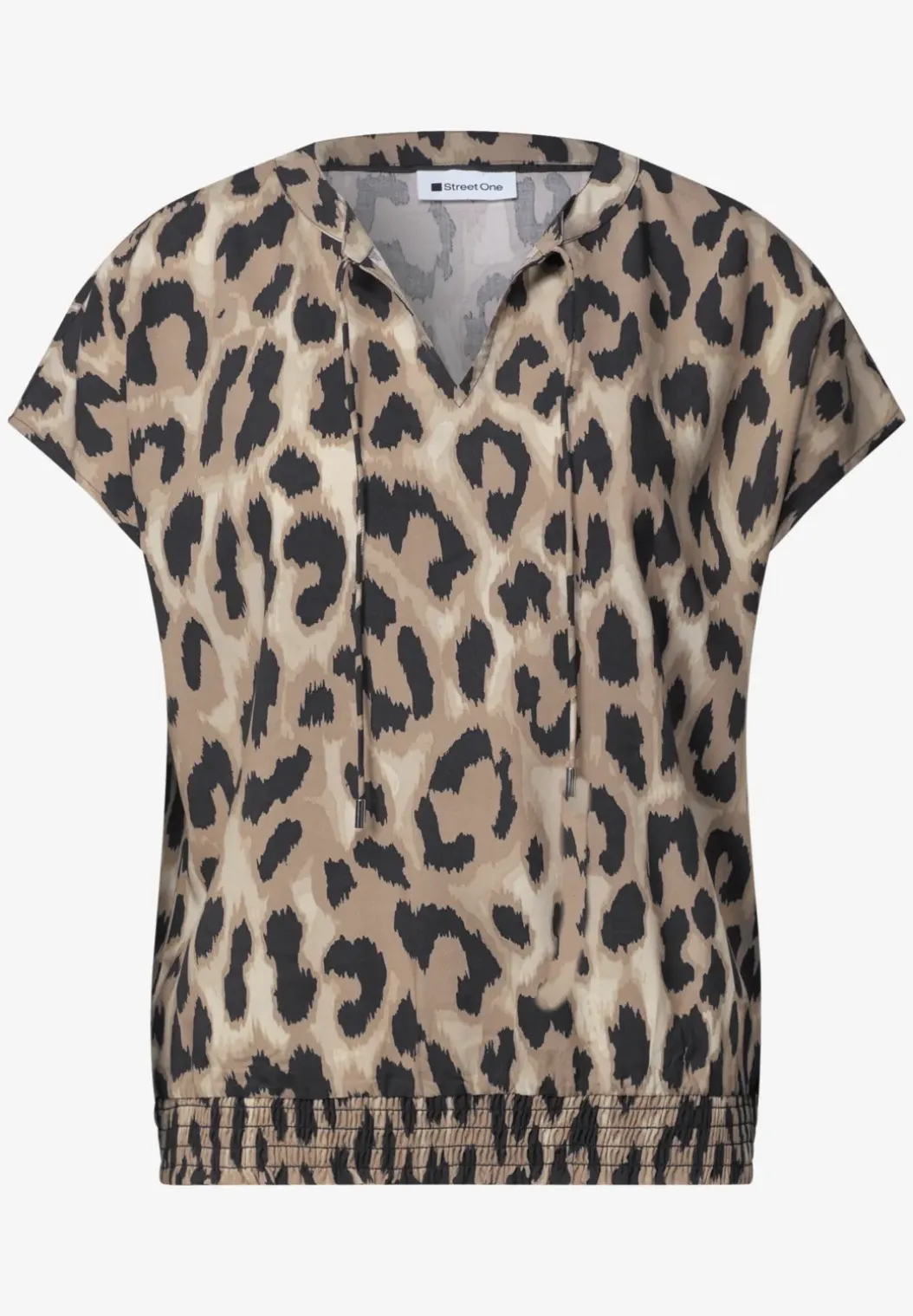 Blouseshirt met gespleten hals en smokdetail