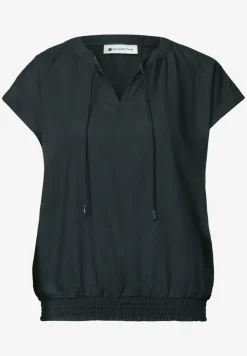 Blouseshirt met gespleten hals en smokdetail