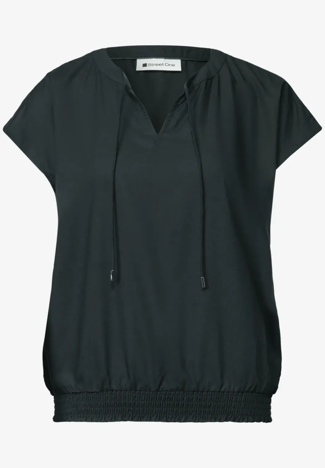 Blouseshirt met gespleten hals en smokdetail