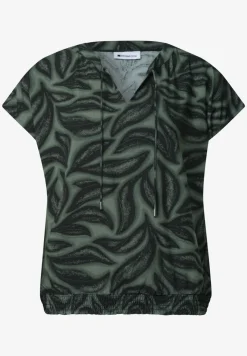 Blouseshirt met gespleten hals en smokdetail