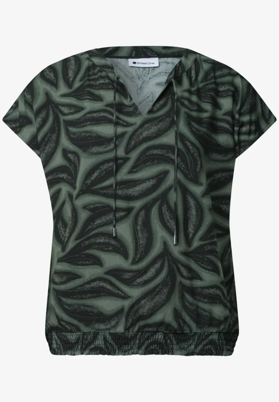 Blouseshirt met gespleten hals en smokdetail