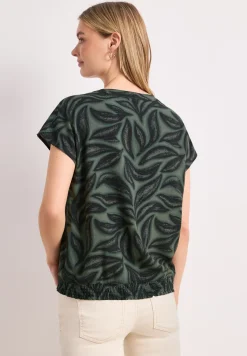 Blouseshirt met gespleten hals en smokdetail