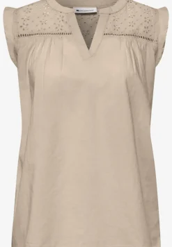 Blousetop met gespleten hals en shiffley-details