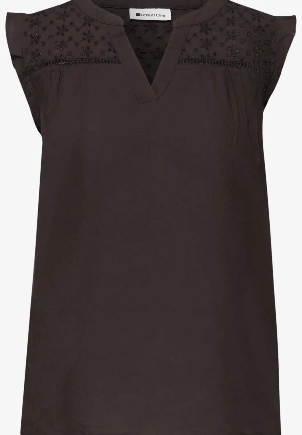 Blousetop met gespleten hals en shiffley-details