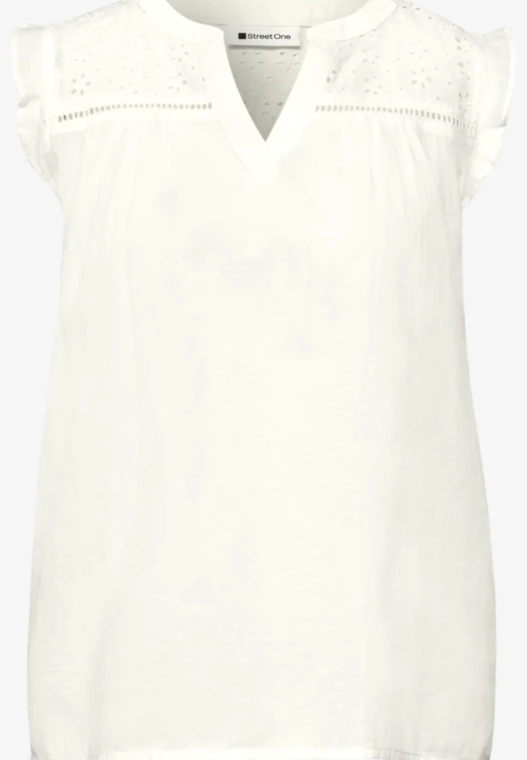 Blousetop met gespleten hals en shiffley-details