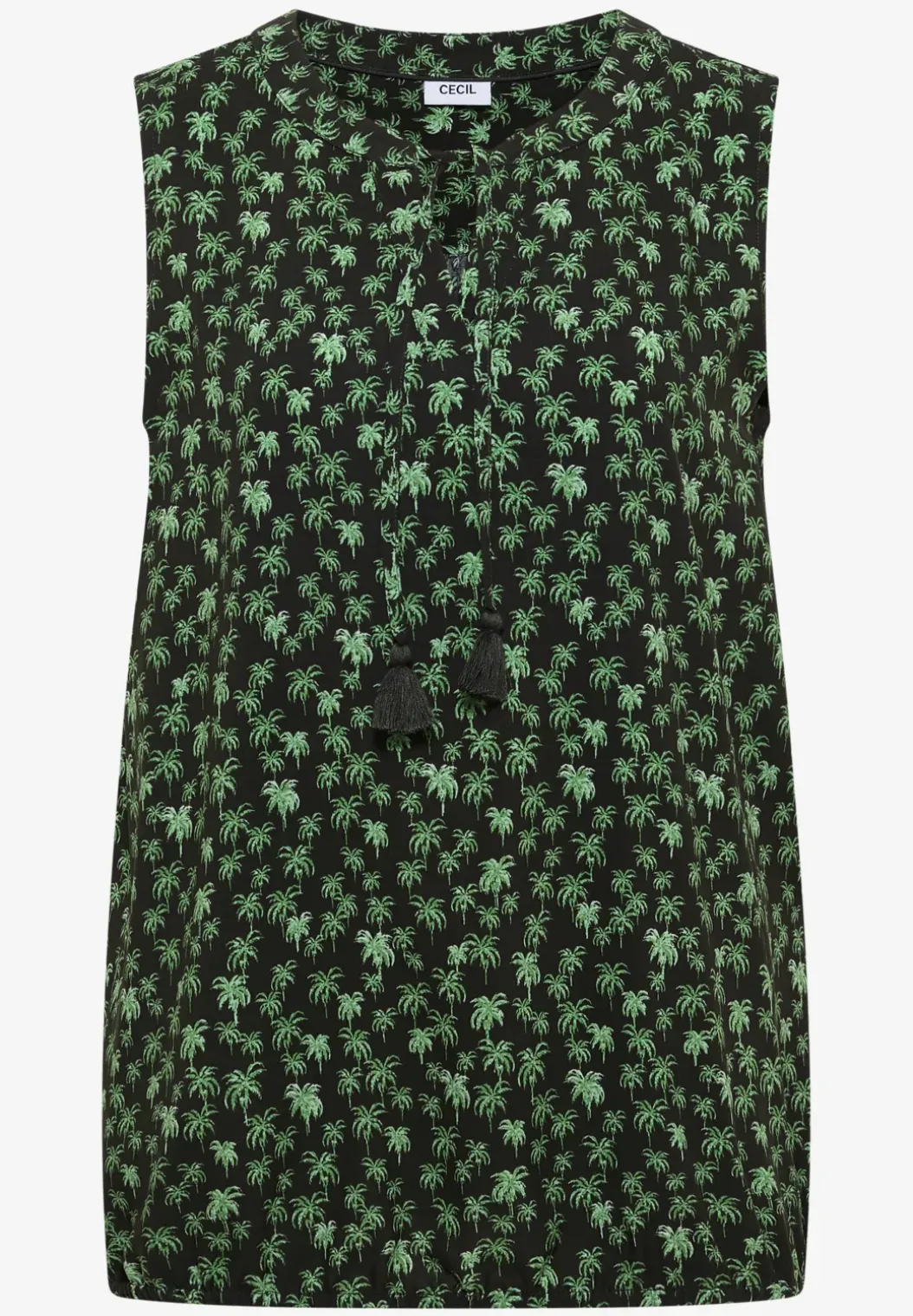 Blousetop met gespleten hals en palmboomprint