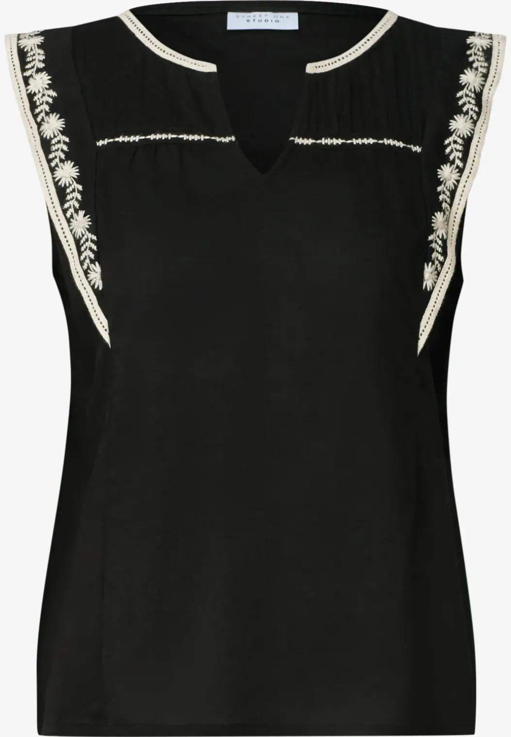 Blousetop met gespleten hals en borduursel